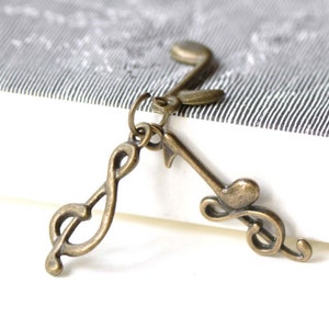 Music Note Set Charms Antique Bronze Treble Clef Pendants 36mm Set of 10 A8248