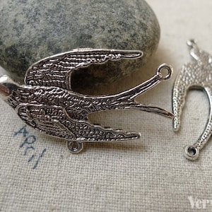 Three Loops  Bird Connector Antique Silver Swallow Dove Charms  20x39mm  Set of 10 pcs A6190