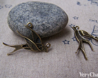 10 pcs of Antique Bronze Swallow Bird Dove Charms Two Loops  18x30mm A281