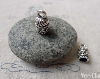 20 pcs of Antique Silver Textured Bead Tassel Caps Charms 7x13mm A6834