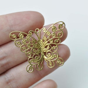 10 pcs Raw Brass Filigree Swirl Butterfly Charms Embellishments 27x35mm A8554 image 2