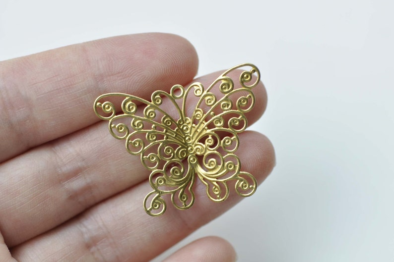 10 pcs Raw Brass Filigree Swirl Butterfly Charms Embellishments 27x35mm A8554 image 2