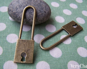 6 pcs of Antique Bronze Long Lock Charms Pendants 15x51mm A2986