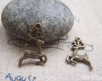 Antique Bronze Jumping Reindeer Charms 14x22mm Set of 30  A1073