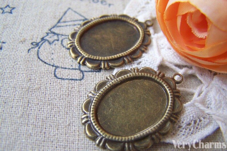 10 pcs of Antique Bronze Lovely Oval Base Settings Match 13x18mm Cabochon A3965