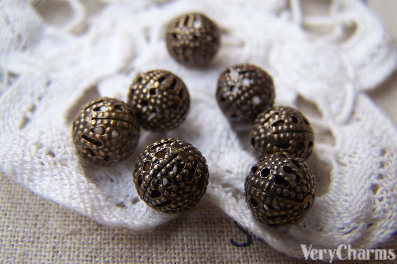 50 pcs of Antique Bronze Filigree Ball Spacer Beads Size 8mm A1972 image 5