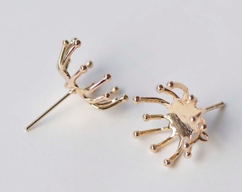 6 pcs 24K Champagne Gold Tone Brass Round Snap-Set Post Earring Posts Studs  8x12mm A5924