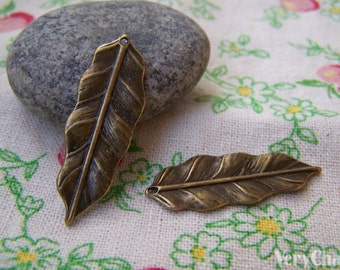 Long Leaf Charms Antique Bronze Pendants 12x36mm Set of 10 pcs A324