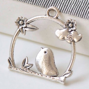 10 pcs Antique Silver Filigree Bird Cage Charms  25x26mm  A368