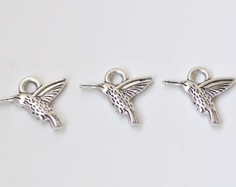 Antique Silver Hummingbird Bird Charms 15x19mm Set of 20 A8426