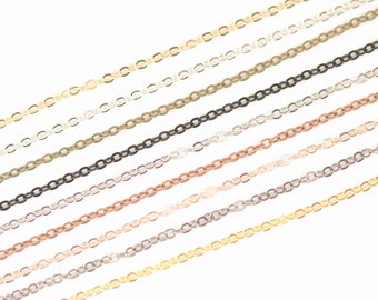 16ft (5m) Platinum/Silver/Gold/Antique Bronze/Copper/Gunmetal/E-Coating Black/Light Gold/Rose Gold Flat Cable Chain Link  2mm
