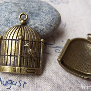 10 pcs of Antique Bronze Bird Cage Pendants Charms 23x31mm A157