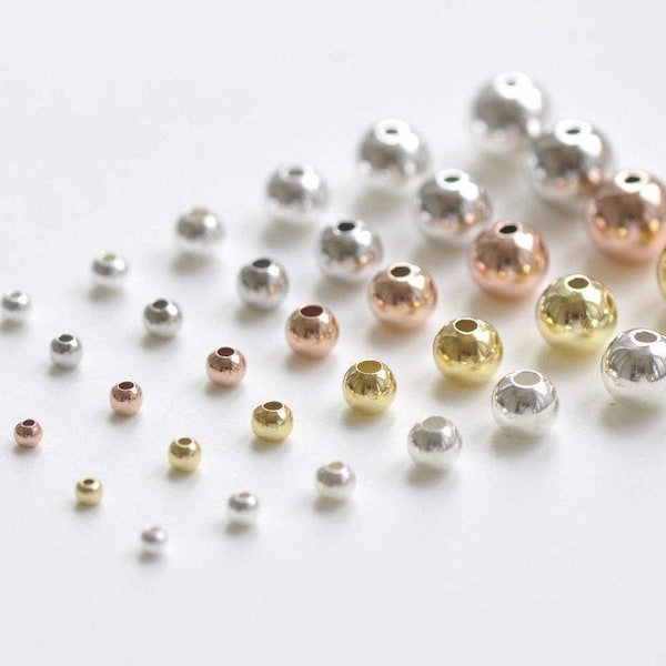 925 Sterling Silver Vermeil Seamless Round Loose Beads Smooth Spacer Beads 2mm-7mm Silver/Platinum/Rose Gold/Gold/Polished Sterling Silver