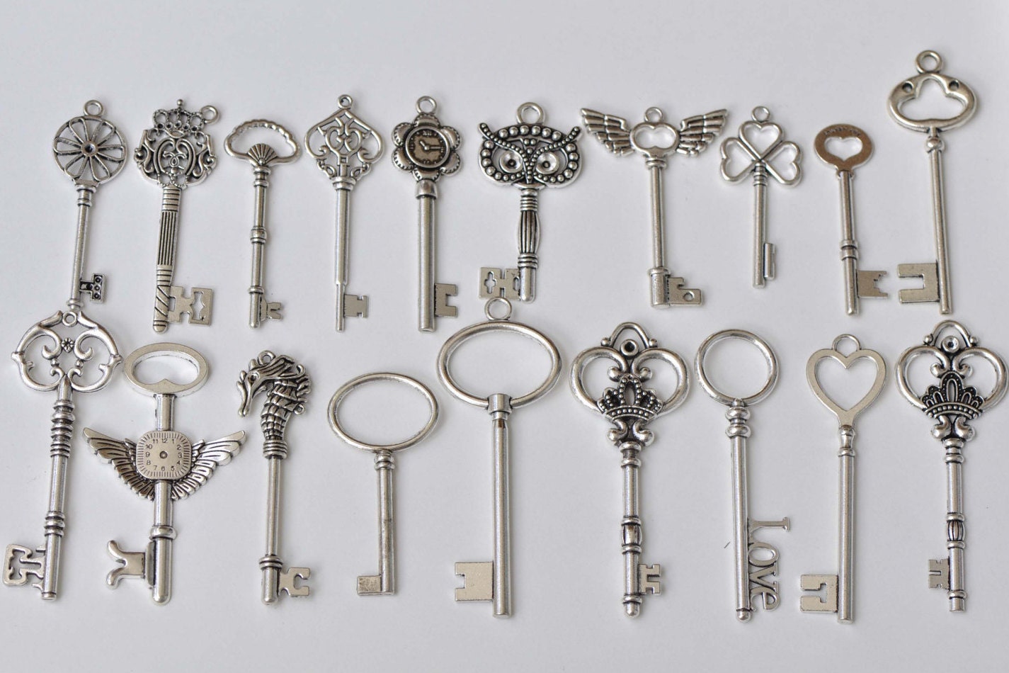 Antique Silver Large Skeleton Key Charms Pendants Collection Etsy