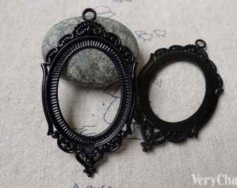 5 pcs Black E-coating Metal Oval Base Settings Pendant Tray Match 30x40mm Cabochon A6783