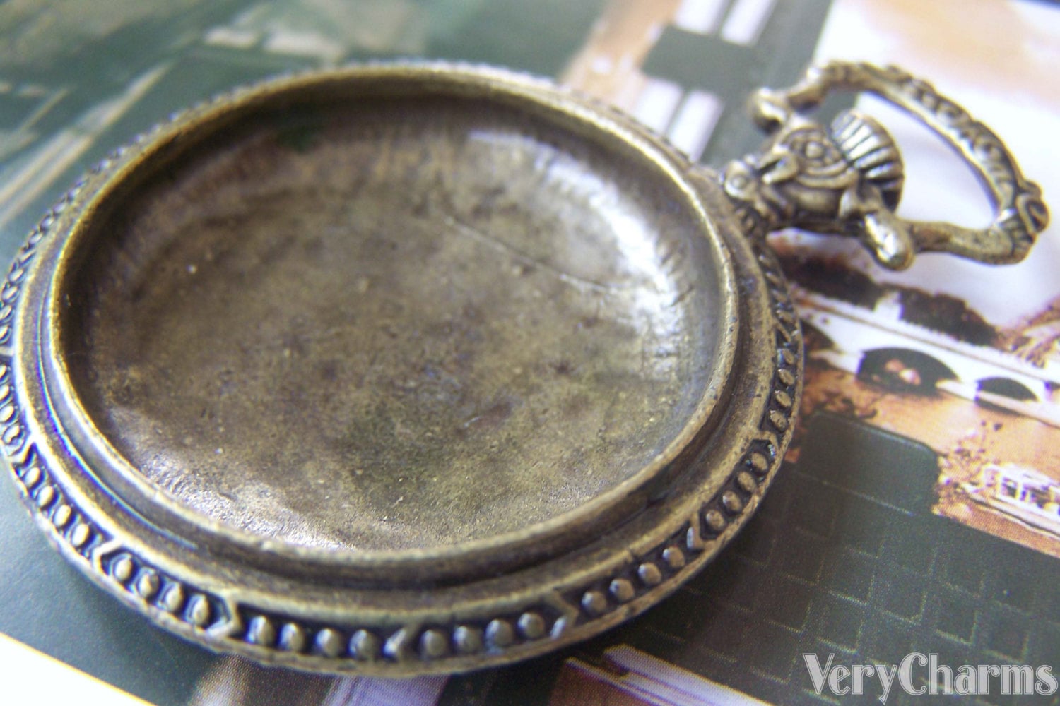 アンティークブロンズ懐中時計ラウンドベースペンダントマッチ34mm