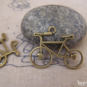 Antique Bronze Heart Bike Bicycle Charms Retro Pendants 23x31mm
