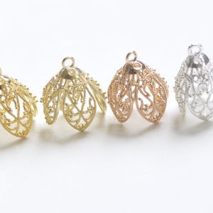 Filigree Flower High Quality Bead Caps Pendants 17x26mm Raw Brass/Gold/Silver/24K Gold