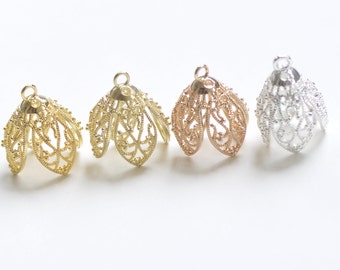 Filigree Flower High Quality Bead Caps Pendants 17x26mm Raw Brass/Gold/Silver/24K Gold