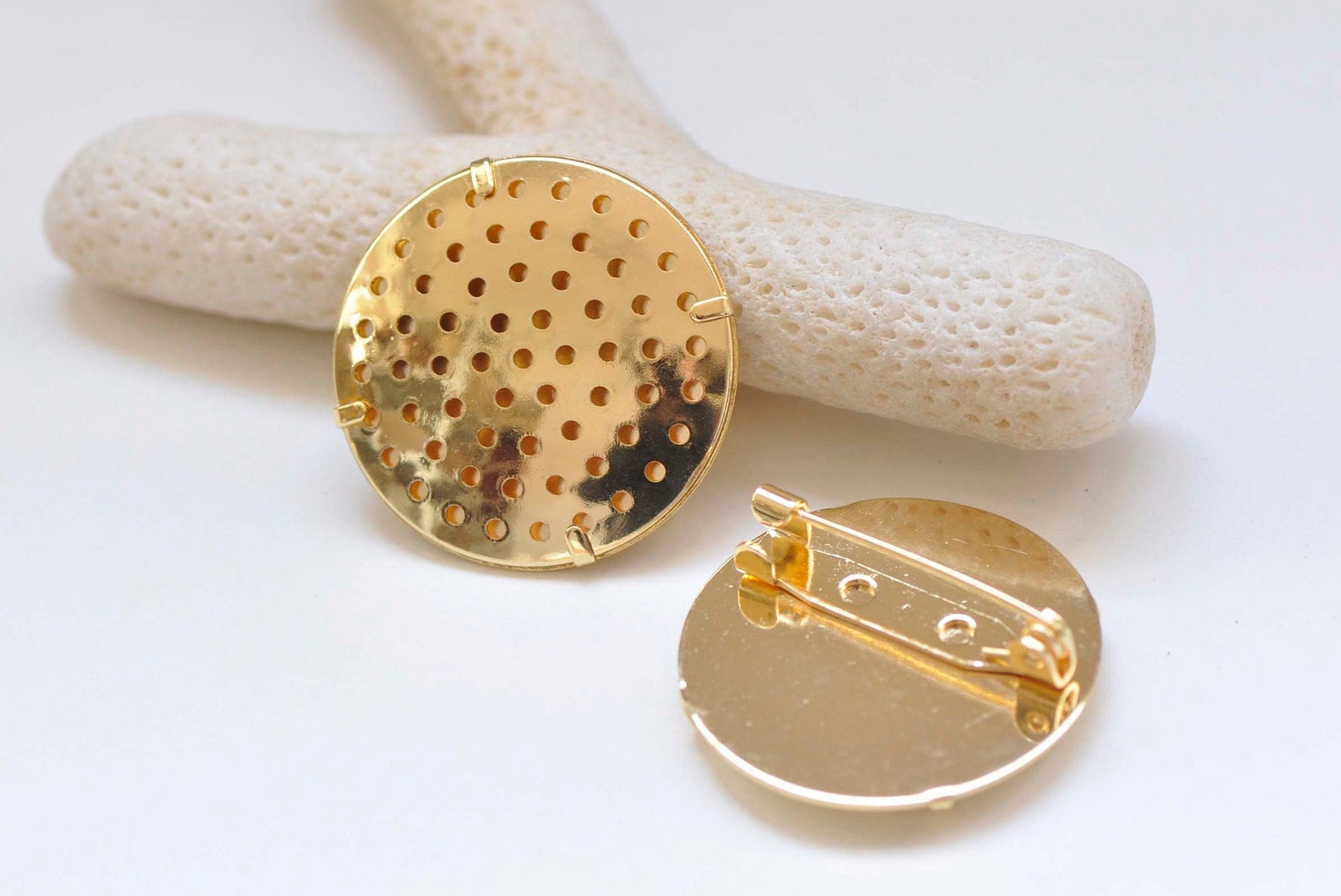 24K Gold Flat Back Pin Brooch Prong Perforated Sieve Bezel Etsy Singapore