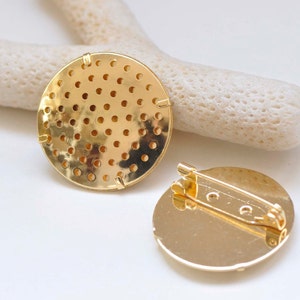 Broche à broche à dos plat en or 24K Broche Perforée Sieve Lunette Vierge Match 25mm / 30mm Cabochon Set de 5 image 6