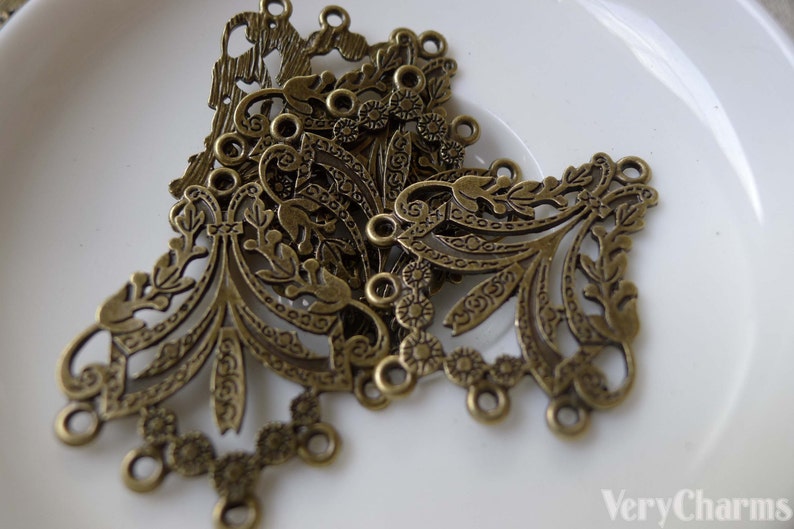 Flat Chandelier Earring Drops Antique Bronze Filigree Pendant Etsy
