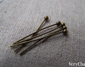 200 pcs of Antique Bronze Brass Ball End Headpin - 25G - 23mm A2753