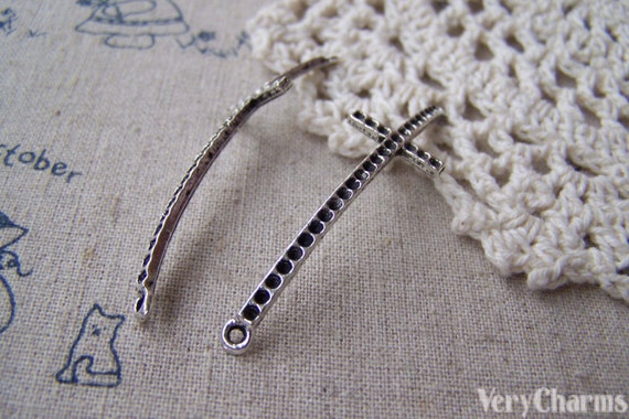 8 stuks van antiek zilver gebogen zijwaarts Kruis armband connectors Charms 15x51mm A2750 - België