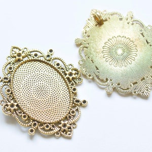 Oval Cameo Base Settings Antique Gold Pendant Tray Blank Match 30x40mm Cabochon Set of 5