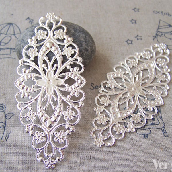 Silver Metal Embellishments Filigree Floral Findings 35x80mm Ensemble de 20 pcs A5179