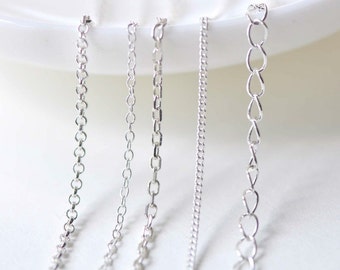 3.3 ft (1m) Polished Sterling Silver Rolo Chain Dainty Oval Cable Curb Chain Soldered Links