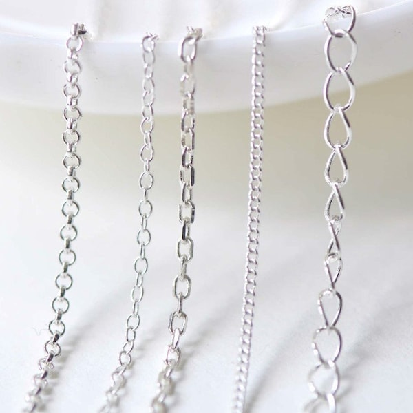 3.3 ft (1m) Polished Sterling Silver Rolo Chain Dainty Oval Cable Curb Chain Soldered Links