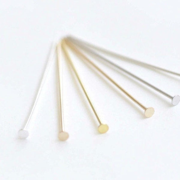 10 pcs 925 Sterling Silver Flat Head Pins Bijoux Making Silver / Gold / Rose Gold / Platine / Champagne Gold / Polished 24G 20mm / 30mm / 40mm