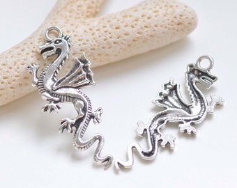 Antique Silver Flying Dragon Charms Pendants Jewelry Making Supplies 20x45mm