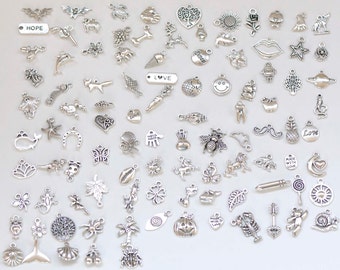 Antico argento Animale a tema Charms Stili misti Set di 100