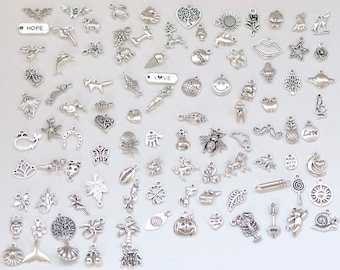 Antique Silver Animal Themed Charms Mixed Styles Set of 100