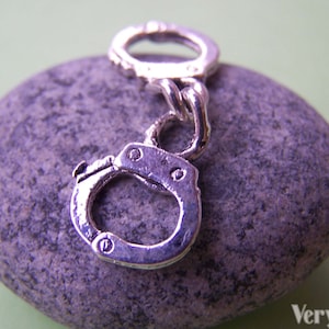 10 Pairs of Antique Silver Handcuff Charms Double Sided  12x32mm A858
