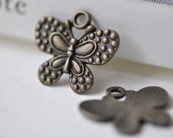 Bronze Butterfly Charms Flat Back Pendants 21x24mm Set of 10 pcs A7819
