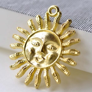 Gold Sun Face Charms Pendants 30mm Set of 10 A8061