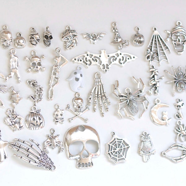 Antique Silver Halloween Thème Ghost Skull Charms Mixed Styles Set de 43