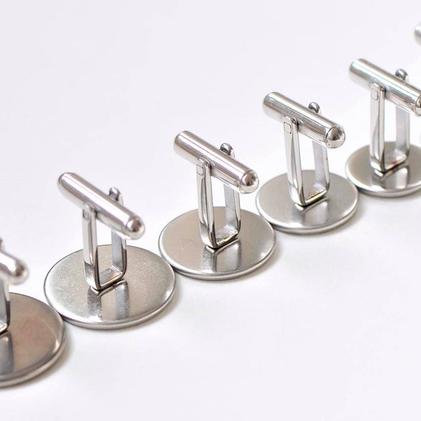 10 pcs Platinum Round Cufflinks Blanks Stainless Steel Cuff Links Match 10mm/12mm/14mm/16mm/18mm/20mm Cabochon