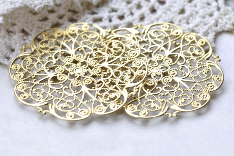 Large Raw Brass Filigree Floral Stamping Embellishments 62mm Etsy