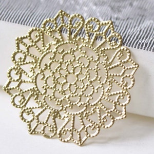 Raw Brass Filigree Flower Stamping Floral Embellishments 31mm Set of 10 A8531