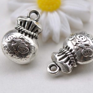 10 pz antico cinese fortuna soldi borsa borsetta Charms Argento 15mm A8687