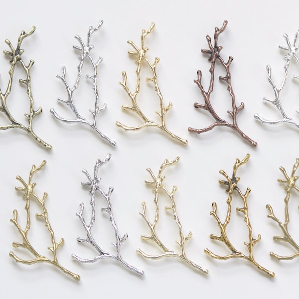 Coral Branch Connectors Twig Pendants 30x52mm Antique Bronze/Platinum/Gold/Antique Copper/Silver/Raw Brass Set of 2