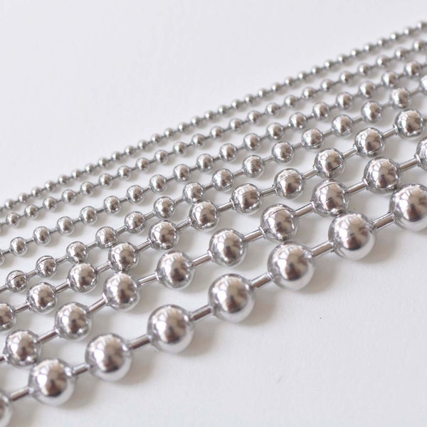 6.6ft (2m) of Stainless Steel Ball Chain 1.2mm/1.5mm/2mm/2.4mm/3.2mm/4mm/5mm