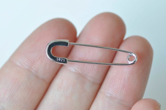 2 Pcs 925 Sterling Silver Dull Safety Pin Brooch Earring
