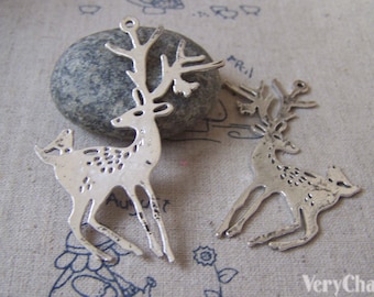 Flat Deer Antique Silver Reindeer Charm Pendants 28x60mm Set of 4 A4300