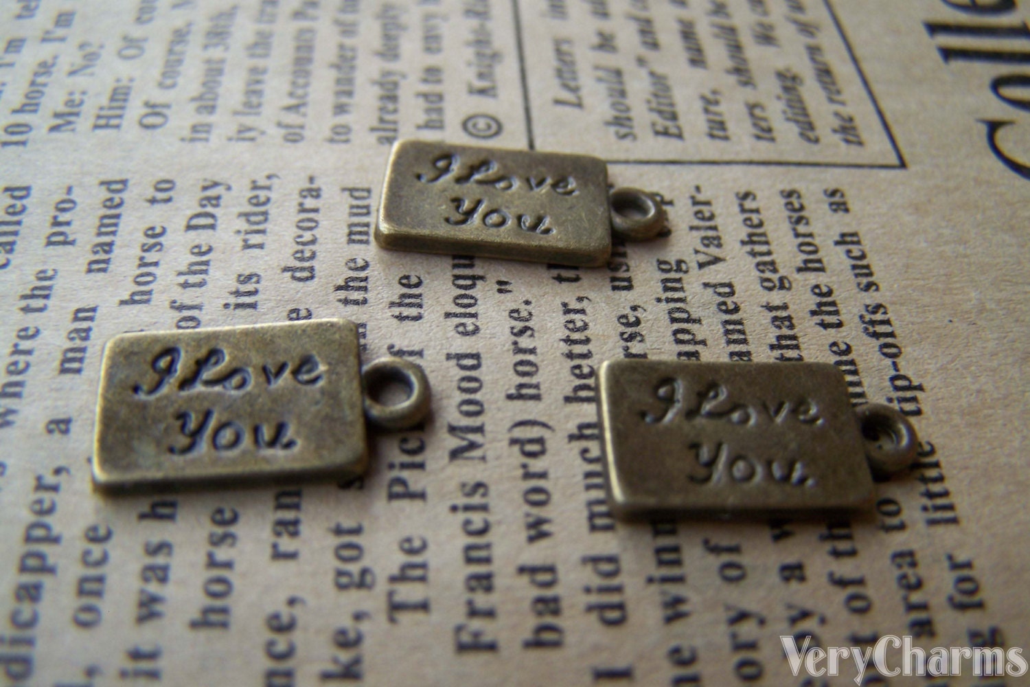 Antique Bronze I Love You Rectangle Valentine Charms Set of 20 A3342