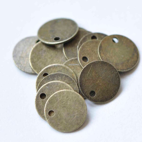100 pcs Antique Bronze Brass Flat Round Blank Disc Thick Charms 8mm A9036